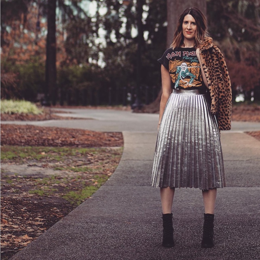 Vintage Pleated Metallic Maxi Skirt